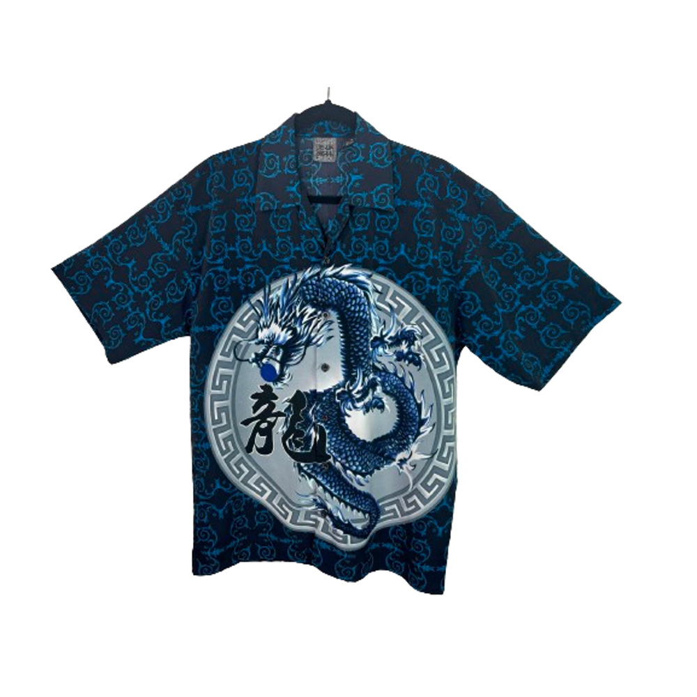 Authentic Shaolin Mens Size Medium Shirt Dragon Short Sleeve Button Front Y2K